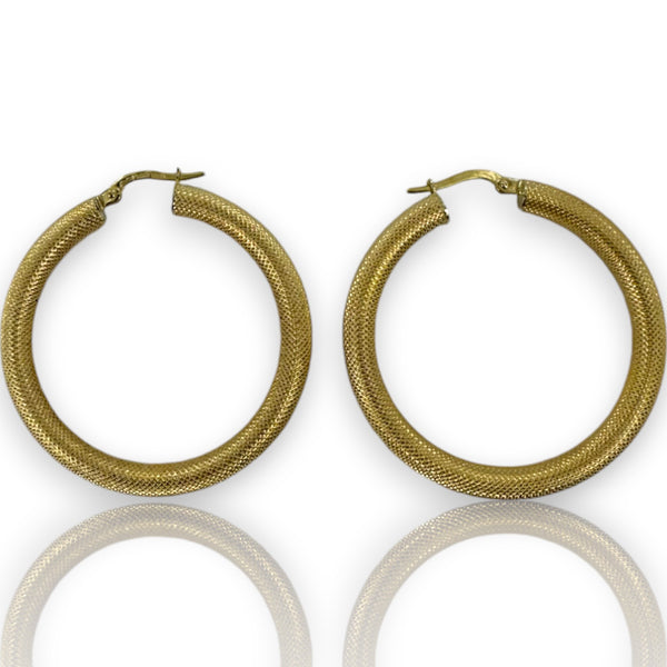 UnoAerre Retired Solid 14kt Yellow Gold Textured Diamond Cut Hoop Earrings Made in Italy