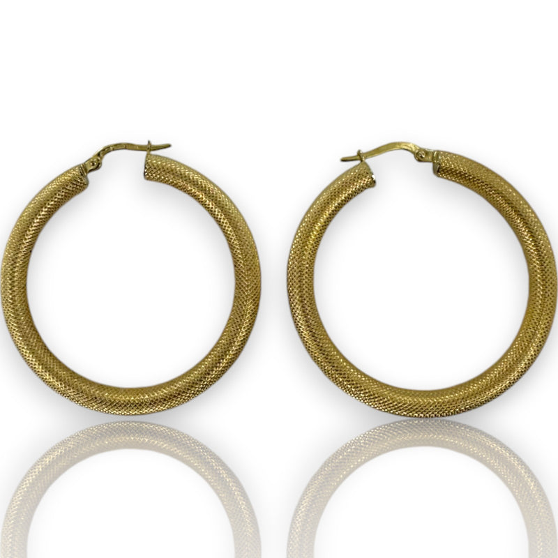 UnoAerre Retired Solid 14kt Yellow Gold Textured Diamond Cut Hoop Earrings Made in Italy