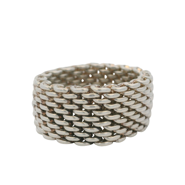 Tiffany & Co 925 Sterling Silver 10mm Mesh Somerset Chain Ring Size 5