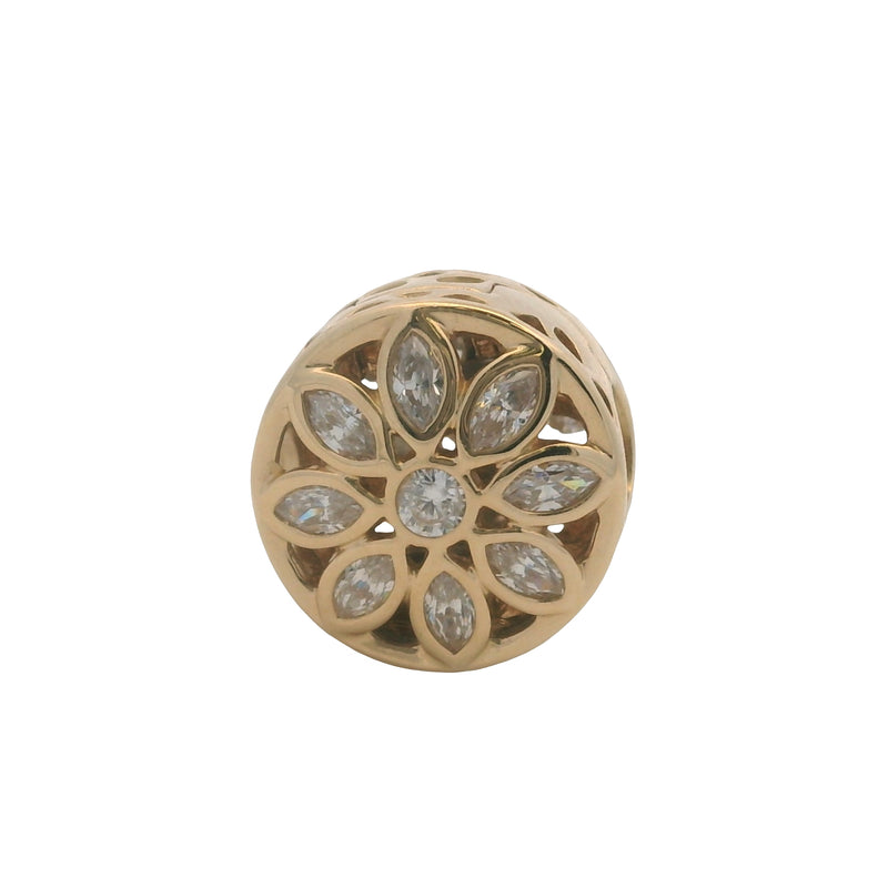 Pandora Retired Solid 14kt Yellow Gold and CZ Opulent Marquise Flower Clip Charm