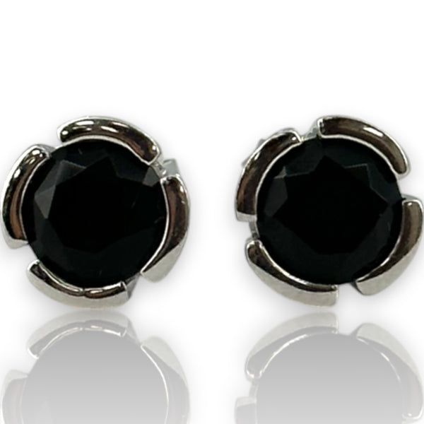 EFFY Jewelry 14kt Solid White Gold Bezel Set Onyx 7.5mm Stud Earrings