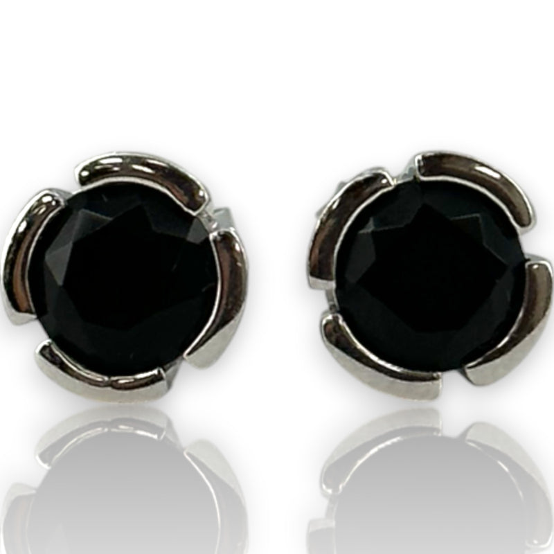 EFFY Jewelry 14kt Solid White Gold Bezel Set Onyx 7.5mm Stud Earrings