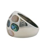 925 Sterling Silver Dome Ring with Inlaid Mother of Pearl and Abalone Shell Size 7 Made in Thailand