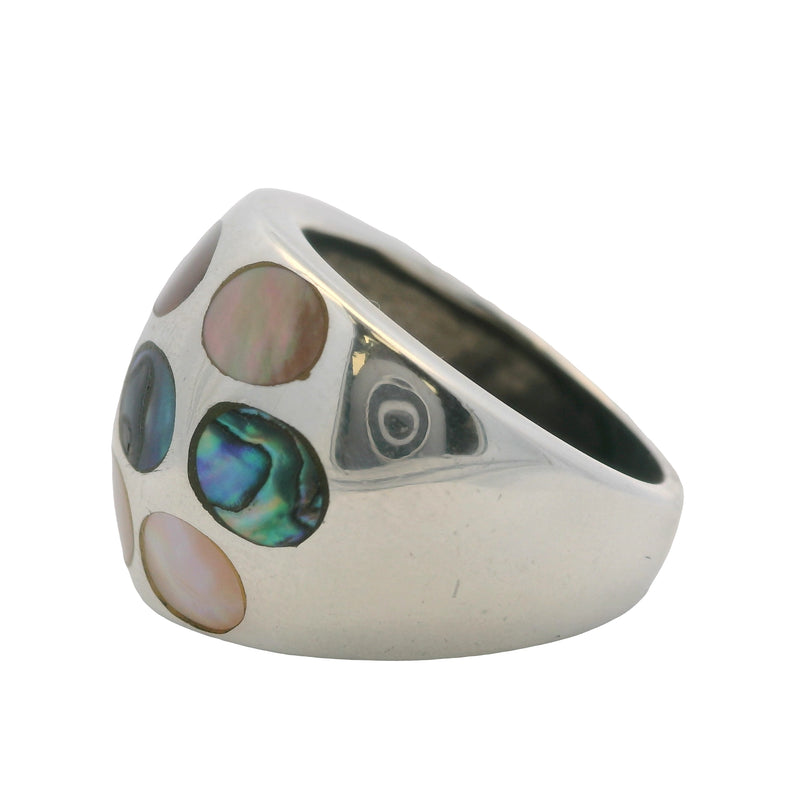 Anillo de cúpula de plata de ley 925 con incrustaciones de nácar y concha de abulón, talla 7, fabricado en Tailandia.