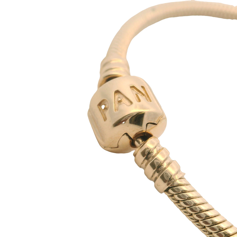 Pandora Solid 14kt Yellow Gold Snake Charm Bracelet With Stoppers and Cylinder Clasp 7.5"