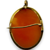 Late Victorian 14kt Yellow Gold and Conch Shell Detailed Lady Convertible Brooch to Pendant Cameo