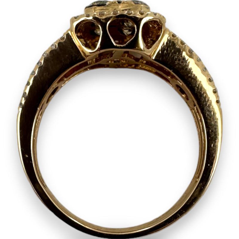 Tasha R Jewelry Solid 14kt Rose Gold Rectangular 1.41ctw Diamond Cluster Ring with White, Yellow, and Brown Diamonds Size 7