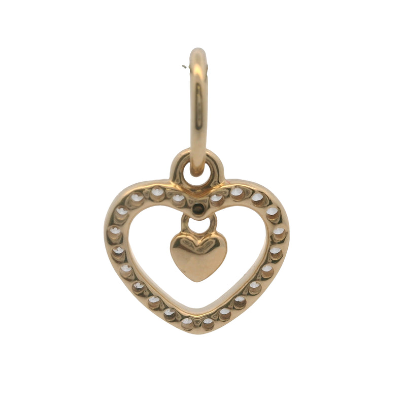 Pandora Retired 14k Yellow Gold and CZ Double Heart Dangle Charm