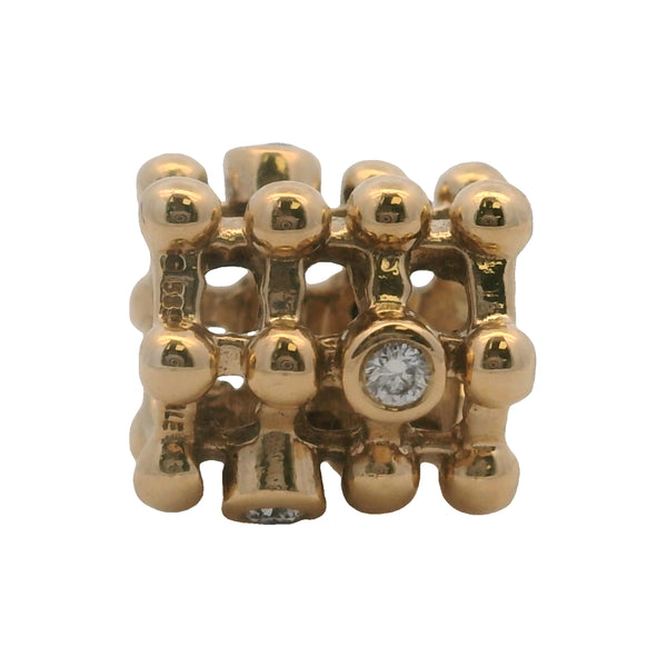 Pandora Retired Solid 14kt Yellow Gold and Diamond Matrix Abstract Spacer Slider Charm