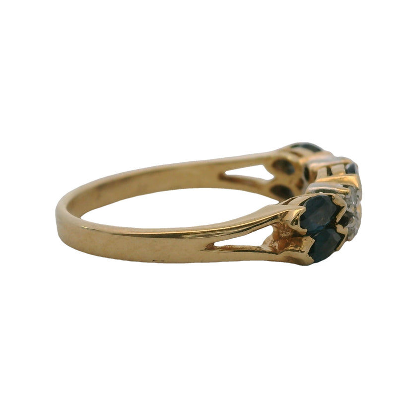 Vintage 14kt Yellow Gold Cluster Ring with Marquise Sapphires and Diamonds Size 5.5