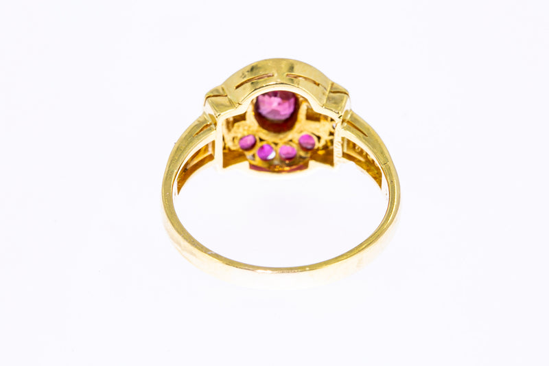 Anillo de oro amarillo 750 de 18 quilates con turmalina y diamantes, talla 8