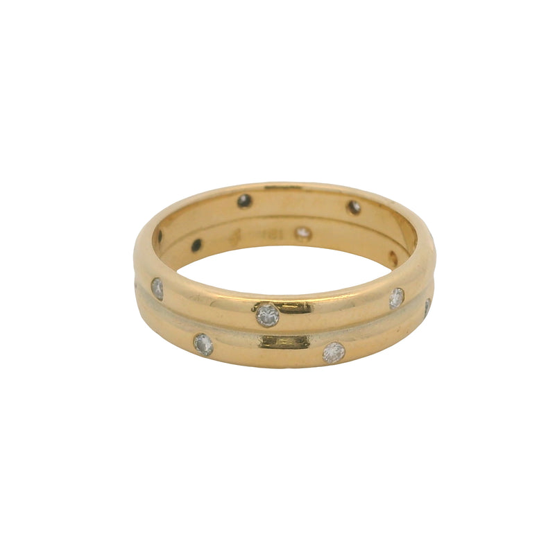 Solid 18kt Yellow Gold Double Band Flush Set Diamond Stacked Eternity Ring Size 9