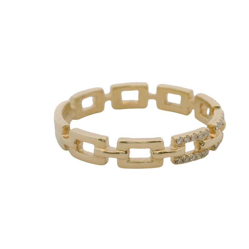 Solid 14kt Yellow Gold and Diamond Pave Chain Band Ring Size 8
