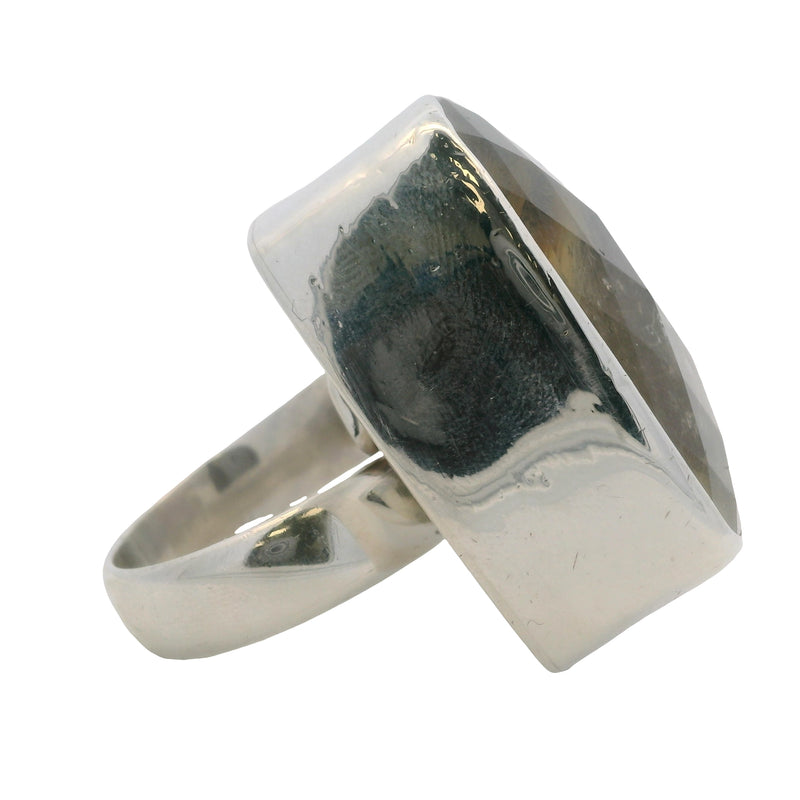 Charles Albert 925 Sterling Silver Large Check-Cut Rutilated Quartz Statement Ring Size 7