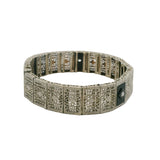 Antique 1920s White Mfg Co 14kt White Gold, Onyx, and Diamond Filigree Deco Bracelet 7.5"