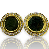 1980s Adriano Chimento 18kt Solid Yellow Gold 20mm Roman Coin Omega-Back Stud Earrings with Diamond Halo Made in Italy