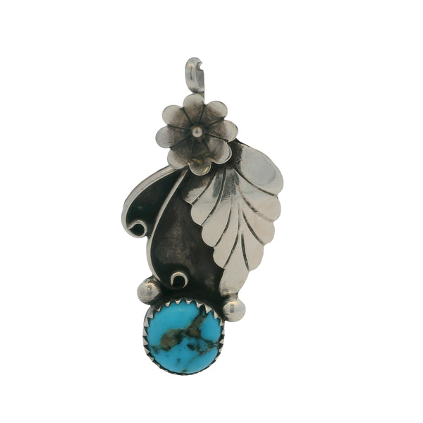 Colgante de flores y hojas nativas americanas en plata de ley 925 y turquesa