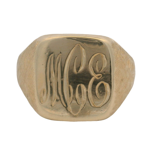 Vintage 1920-30s Solid 14kt Yellow Gold Engraved "MCE" Signet Pinky Ring Size 3