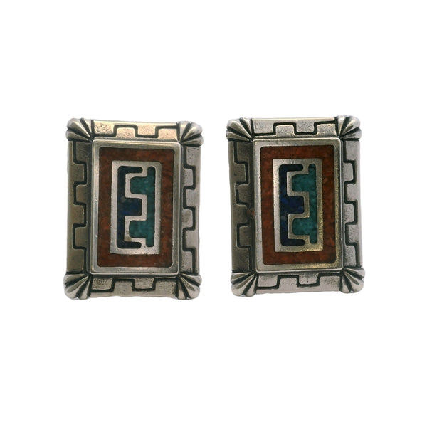 Carolyn Pollack 925 Sterling Silver Coral, Turquoise, and Lapis Southwest Stud Earrings