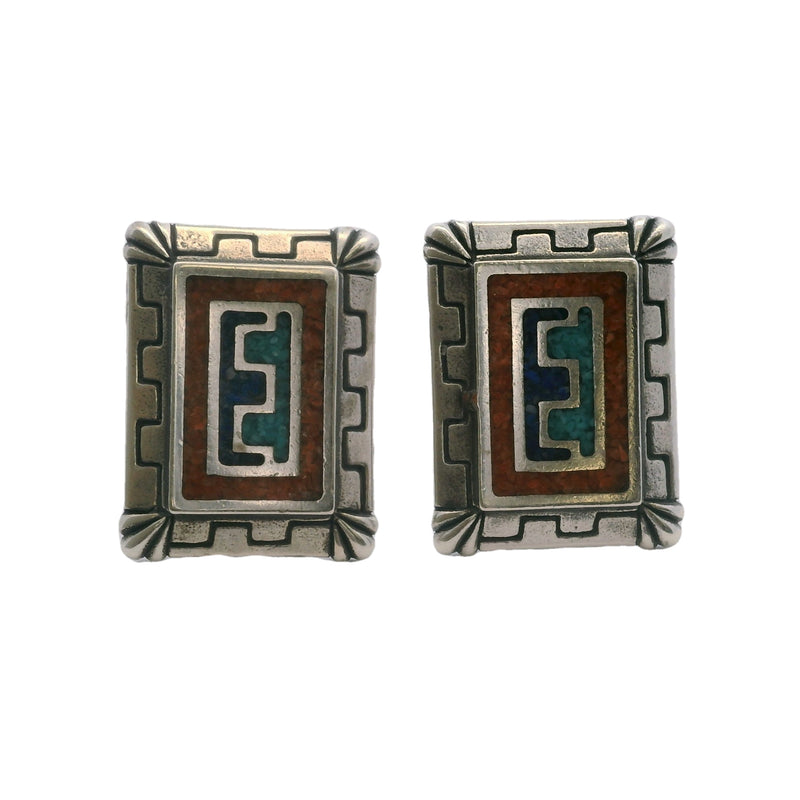 Carolyn Pollack 925 Sterling Silver Coral, Turquoise, and Lapis Southwest Stud Earrings