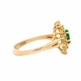 Vintage Solid 14kt Yellow Gold Pear-Cut Emerald Cocktail Ring with Double Halo of Diamonds Size 6