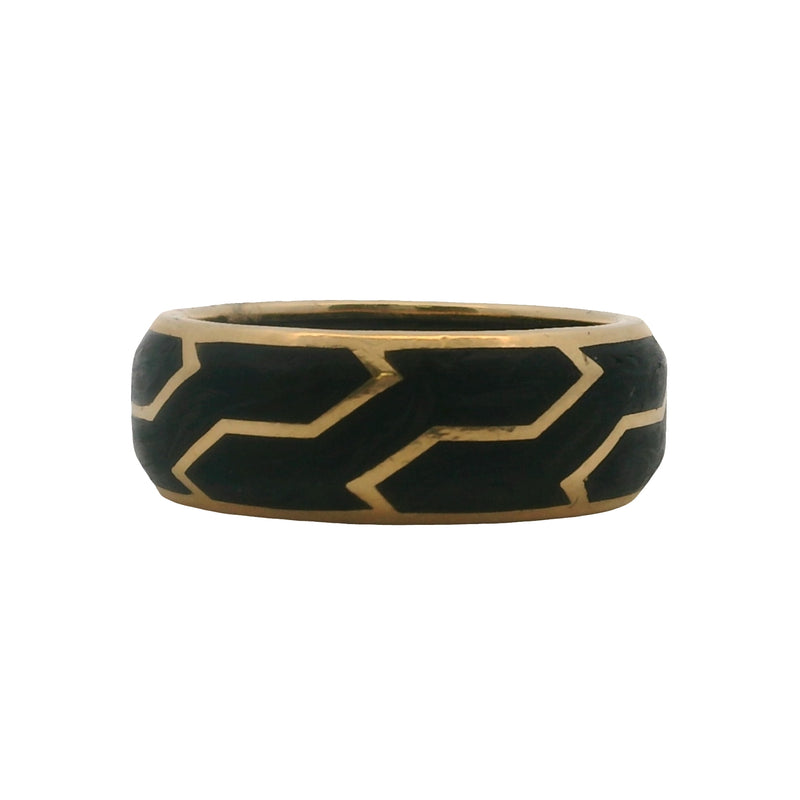 David Yurman 18kt Yellow Gold Men's Marbled Forged Carbon 8.4mm Band Ring Size 10