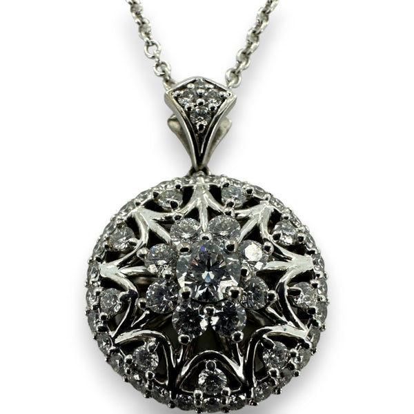 Hearts On Fire 18kt White Gold and 1.27ctw Diamond Circle Halo Pendant Necklace