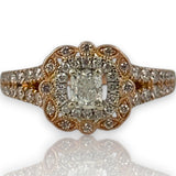 Neil Lane Retired Solid 14kt Rose Gold Cushion Cut Prong Set Diamond Engagement Ring with Double Halo and Diamond Split Sides Size 8.5