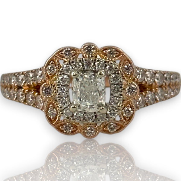 Anillo de compromiso de Neil Lane, en oro rosa macizo de 14 kt, con diamantes de talla cojín engastados en garras, doble halo y laterales divididos con diamantes, talla 8.5