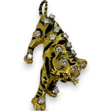 Vintage 1970-80s Solid 18kt Yellow Gold and White Diamond 28.8g Unique Tiger Brooch with Black Enamel Stripes
