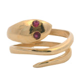 Vintage Solid 14kt Yellow Gold Snake Triple Wrap Ring With Ruby Eyes Size 8