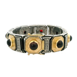 Vintage Konstantino Solid 925 Sterling Silver/18kt Yellow Gold and Garnet Statement Bracelet 7"