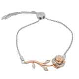 Enchanted Disney Belle 925 Sterling Silver 10k Rose Gold and Diamond Bolo Adjustable Bracelet