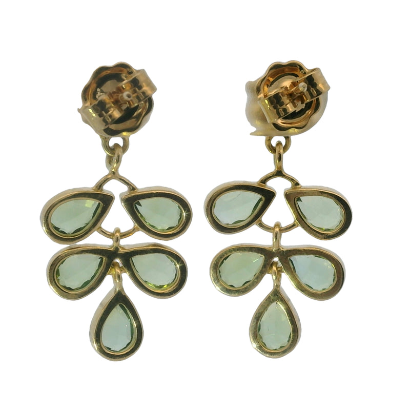 18kt Yellow Gold and Green Pear Tourmaline Leaf Drop/Dangle Earrings