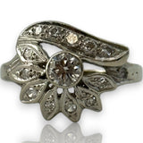 Vintage 1950s Solid 14kt White Gold Round Brilliant Diamond Handmade Cocktail Ring Size 8
