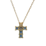Solid 14kt Yellow Gold Mini Sapphire and Diamond Cross Pendant Necklace 16"