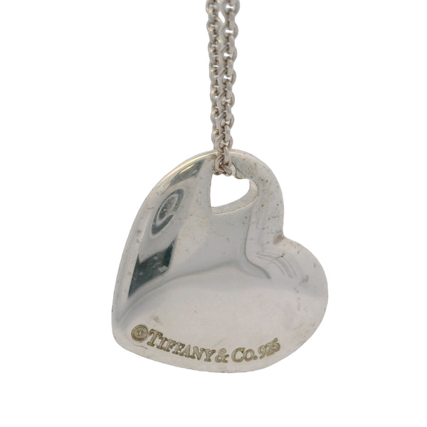Tiffany & Co 925 Sterling Silver Stencil Puffy Heart Pendant on 16" Chain