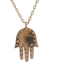 Versani Solid 18kt Rose Gold Diamond and Lab Turquoise Hamsa Pendant 17.5"