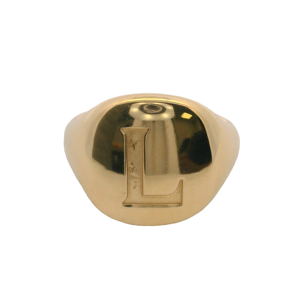 David Yurman Solid 750 18kt Yellow Gold Initial Letter L Engraved Signet Ring Size 4.5