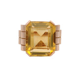 Vintage 1930s-50s Retro Era 18kt Rose Gold Emerald Cut Citrine Cocktail Statement Ring Size 7.75