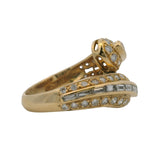 Vintage 1980s Solid 18kt Yellow Gold and 0.99ctw Diamond Bypass Cocktail Ring Size 6.5
