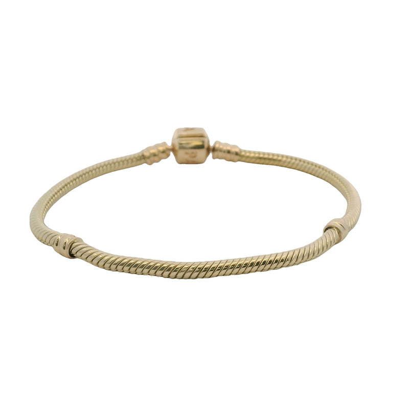 Pandora Moments 14kt Yellow Gold Snake Chain 7.25" Charm Bracelet with Cylinder Clasp
