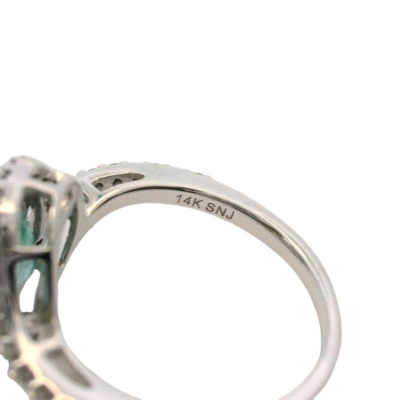 14kt White Gold Oval Prasiolite Green Beryl and Diamond Halo 11.5mm Wide Solitaire Ring Size 5