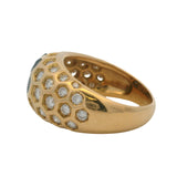 Vintage French Solid 18kt Yellow Gold Sapphire and 1.18ctw Diamond Honeycomb Cocktail Ring Size 6