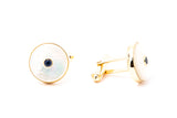 Lindsay Mother of Pear & Sapphire 14k 585 Yellow Gold Cufflinks