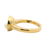 Movado Solid 18kt Yellow Gold and Pearl Bowl Circle Cocktail Ring Size 7