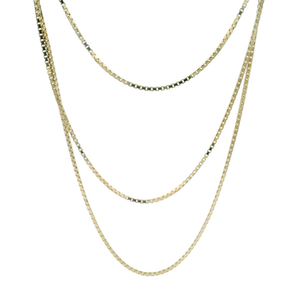Vintage UnoAerre 14kt Yellow Gold Triple Strand 1mm Box Chain 23-27" Long Necklace