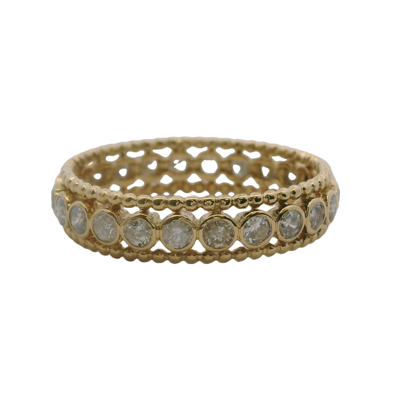 Ross Simmons 14kt Granulated Yellow Gold and 1ctw Bezel Set Diamond Eternity 5mm Band Ring Size 9