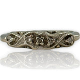 Vintage 1940-50s 14kt White Gold and Diamond Swirl Pattern Milgrain Wedding Band Ring