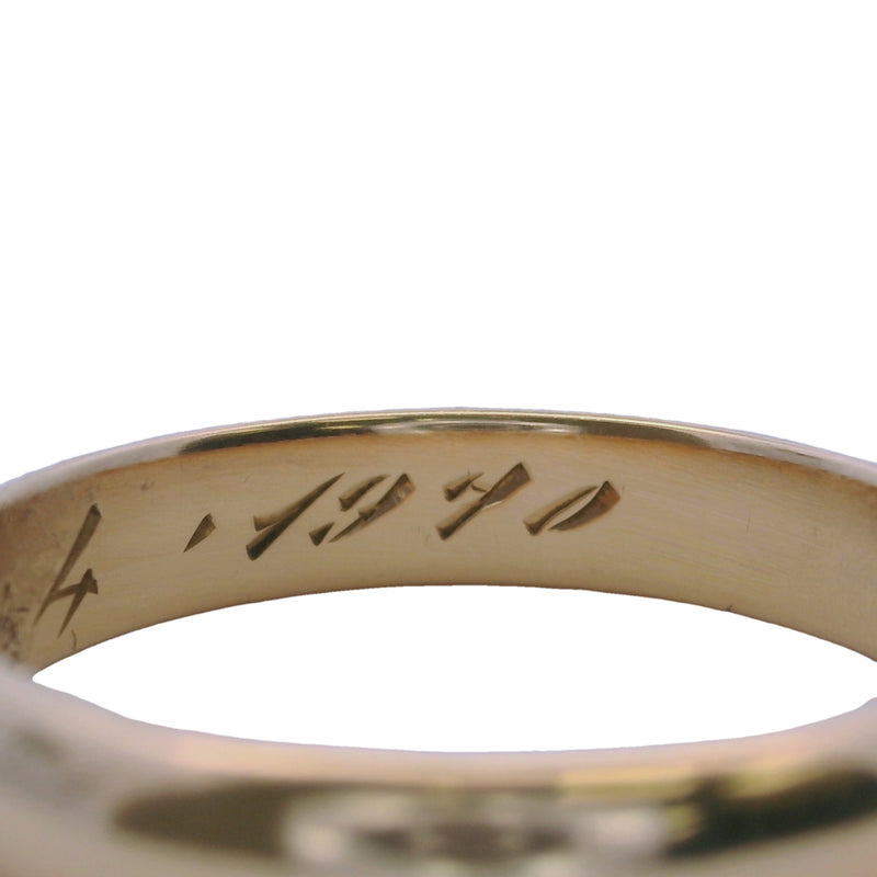 Vintage Italian 1970s 4mm Solid 18kt Rose Gold D-Shape Band with "22/4/1970" Inscription Size 8.25